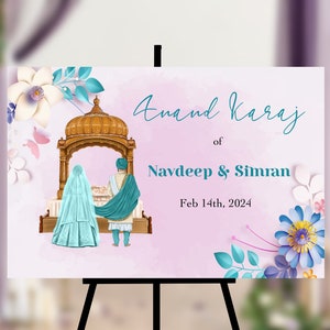 Anand Karaj Welcome Sign | Wedding Welcome Sign | Welcome to Our Wedding Sign | Sikh Wedding Sign | Indian Wedding Sign