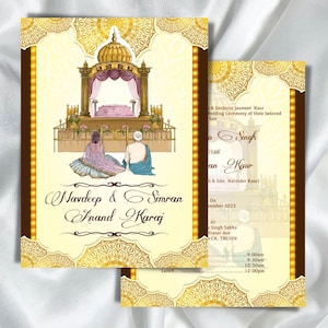 Moderne Sikh trouwkaart, inclusief Anand Karaj, receptiekaart, Mehndi, Choorah en padkaart met welkomstborden voor bruiloft