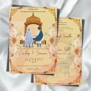 Sikh Wedding Card, Anand Karaj Card, Punjabi Wedding, Wedding Details, Invitation cards for Indian Wedding, Welcome Sign, Wedding Sign