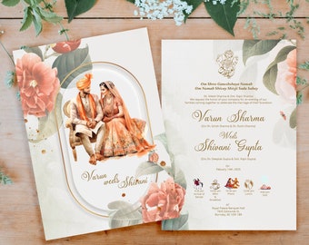Hindu-Hochzeitseinladung, indische Hochzeit, Gujrati-Hochzeit, Empfangskarte, Ganesh Pooja-Einladung, Willkommensschild, Hochzeitsschild