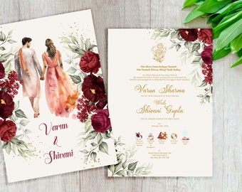 Hochzeitseinladung Hindu Paar, indische Hochzeit, Gujrati Hochzeit, Hochzeitskarte, Ganesh Pooja einladen, Willkommensschild, Hochzeitsschild
