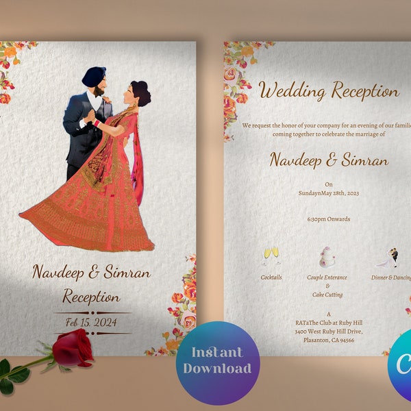 Reception Card, White Blossom Cards,  Wedding Invitation, Punjabi Wedding, Wedding Details, Indian Wedding, Digital Wedding invite