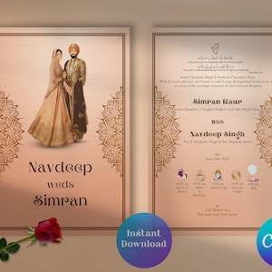 Convite de casamento, casamento em Punjabi, cartão Anand Karaj, casamento sikh, detalhes do casamento, casamento indiano, convite de casamento digital