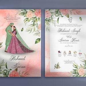 Sikh trouwkaart, Anand Karaj, Punjabi bruiloft, bruiloft details, Indiase bruiloft, welkom teken, bruiloft teken, Sangeet teken, Haldi teken