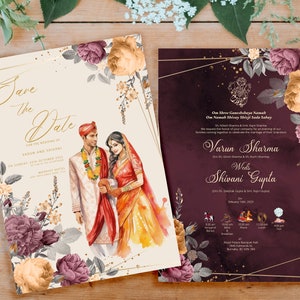 Mooie Hindoe huwelijksuitnodiging, Indiase bruiloft, Gujrati bruiloft, receptiekaart, Ganesh Pooja uitnodigen, welkomstbord, bewaar deze datum