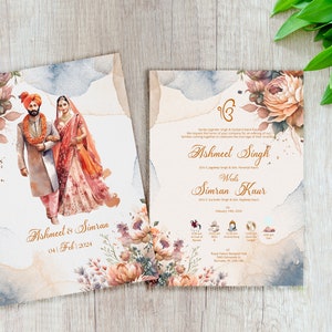 Sikh trouwkaart, Anand Karaj kaart, Punjabi bruiloft, bruiloft details, uitnodigingskaarten voor Indiase bruiloft, welkom teken, bruiloft teken