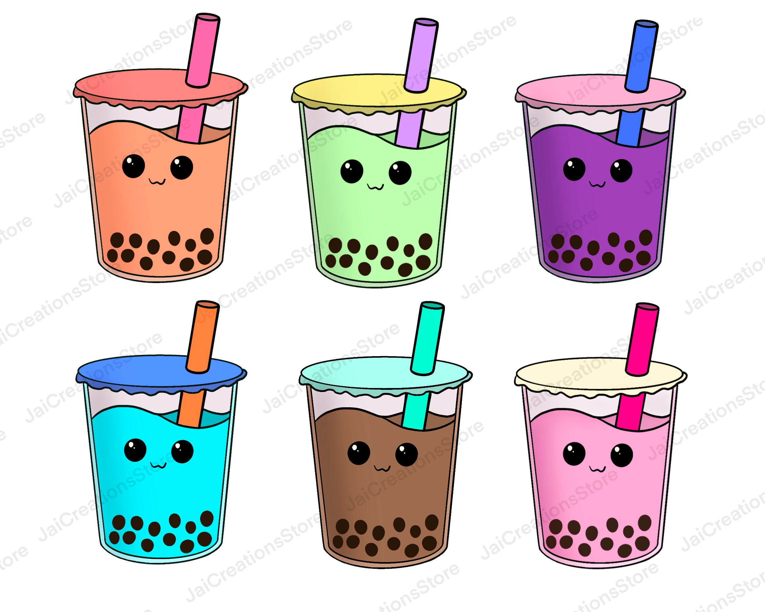 Set of four colorful bubble tea cups. Variety of flavours. Cute vector  illustration of boba tea, sweet Asian drink, in cartoon style with speech  bubble above. Flat design. Stock Vector