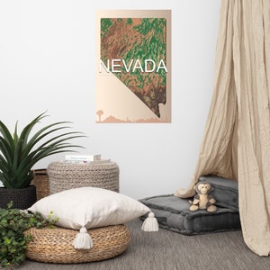 Nevada State Elevation Map Print - Shaded Relief & Highways