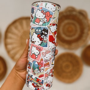 Kitty and friends Tumbler with lid and straw, Insulated Travel Tumbler, Water bottle Kawaii Ice coffee cup, handmade gift for her friend