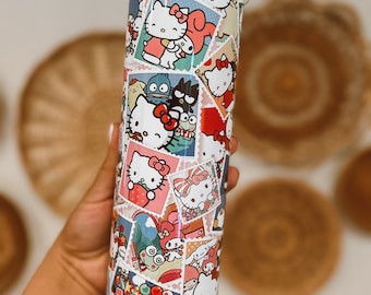 Kitty & Friends Tumbler, Insulated Kawaii Travel Cup, Handmade 20oz
