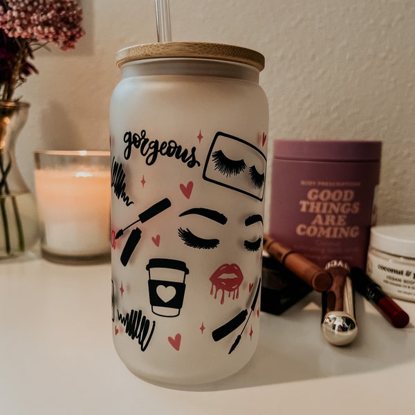 Personalized Makeup Artist Glass Tumbler with Lid and Straw