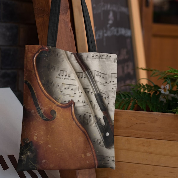 Music Tote Bag, Violin Student, Teacher Gift, Gift for Violinist, Strings Concert Recital, Cloth Music Bag, Music Recital Gift, Orchestra
