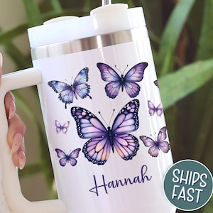 Butterfly Tumbler, Butterfly Cups, Butterfly Gifts Women, Butterfly Gifts for Birthday, Purple Butterfly Tumbler, Butterfly Lover Cup Custom