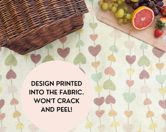 Picnic Blanket Waterproof Washable, Outdoor Beach Picnic Mat w Strap, Retro Watercolor Hearts Camping Blanket, Large Gift for Her Boho Throw