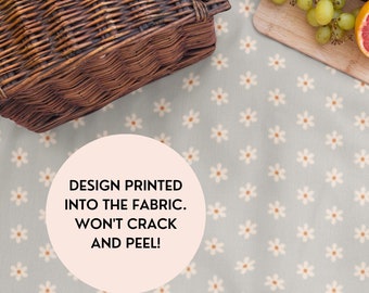 Picnic Blanket Waterproof Washable, Beach Blanket, Outdoor Camping Blanket Large Gift for Her Boho Taupe Sweet Daisies Throw Mat with handle