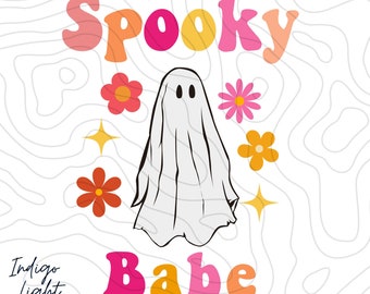 Spooky Babe Png, Lindo Fantasma Png, Otoño Png, Otoño Png, Diseño de camisa de Halloween, Png para camisa, Retro Halloween Png