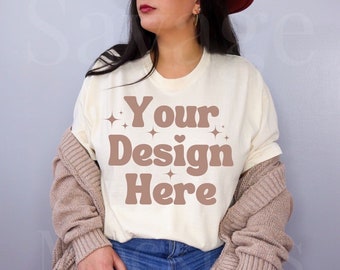 Comfort Colors C1717 Ivory Mockup | Ivory Shirt Mockup | Boho Mockup | Oversized Shirt Mockup | Model Mockup