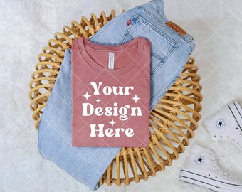 Heather Mauve Bella Canvas Mockup | Heather Mauve 3001 Mockup | Heather Mauve Shirt Mockup | Tshirt Mockup | Folded Shirt Mockup