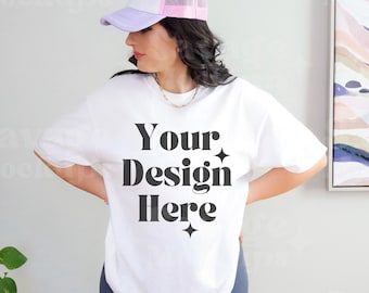 White Comfort Colors 1717 Mockup | C1717 Shirt Mockup | Model Mockup | White Shirt Mockup | Trendy Mockup | Lifestyle Aesthetic Mockup