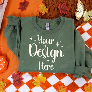 Gildan 18000 Military Green Mockup | Sweatshirt Mockup | Military Green Sweatshirt Mockup | Flat Lay Mockup | Fall Mockup | Halloween Mockup