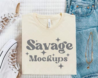 Natural Bella Canvas 3001 Mockup | Bella Canvas Mockup | Natural Shirt Mockup | Simple Clean Flat Lay | Trendy Bella Canvas Flat Lay