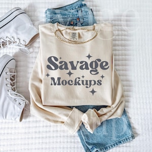 Ivory Comfort Colors 1466 Sweatshirt Mockup | Ivory 1466 Mockup | Folded Sweatshirt Mockup | Trendy Clean Flat Lay