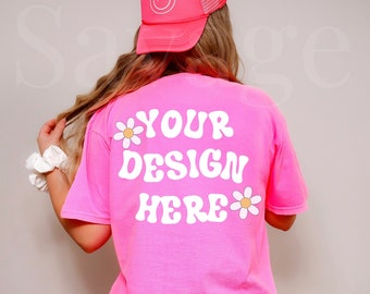 Back of Comfort Colors NEON PINK Mockup | C1717 Shirt Mockup | Back of Shirt Mockup | Model Mockup | Pink Shirt Mockup | Trendy Mockup