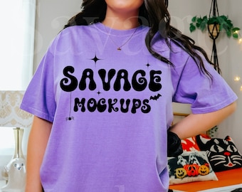Violet Comfort Colors Halloween Mockup | Violet 1717 Mockup | Trendy Halloween Mockup | Halloween Mockup | Violet Shirt Mockup