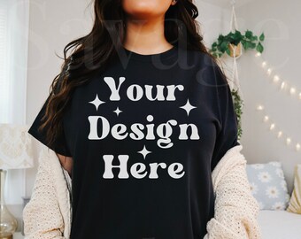 Black Comfort Colors Mockup | C1717 Shirt Mockup | Trendy Aesthetic Mockup | Cute Cozy Girly Aesthetic Mockup | Black Shirt Mockup