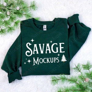 Forest Green Gildan 18000 Mockup | Green Christmas Sweatshirt Mockup | Christmas Mockup | Sweatshirt Mockup | Folded Flat Lay Mockup