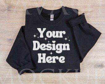 May include: Black sweatshirt with the text "Your Design Here" in white retro font with sparkling stars and a heart.