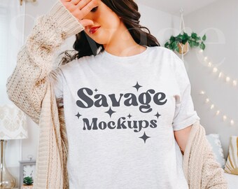Ash Bella Canvas 3001 Mockup | Bella Leinwand Mockup | Niedliche gemütliche Ästhetik | Trendiges Mockup | Asche Tshirt Mockup