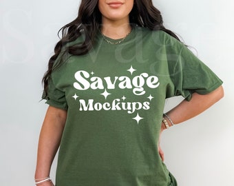 Military Green Gildan 5000 Mockup | Military Green Gildan 5000 Shirt | Trendy Mockup | Green Shirt Mockup | Model Mockup | Minimalist Mockup