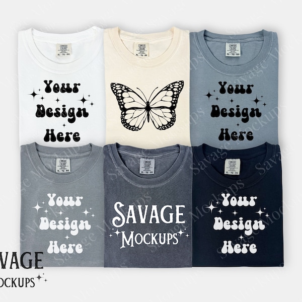 Gray Comfort Colors Group Mockup | Multiple Shirt Mockup  | C1717 Group Shirt Mockup | Pepper Mockup | Flat Lay Mockup | Shirt Mockup