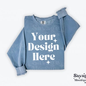 Blue Jean Comfort Colors 1466 Sweatshirt Mockup | Blue 1466 Mockup | Comfort Colors Lightweight Sweatshirt Mockup | Blue Sweatshirt Mockup