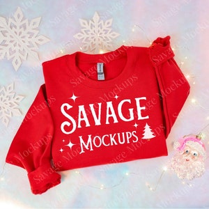 Roter Gildan 18000 Mockup | Weihnachts-Sweatshirt rot | Weihnachtsmockup | Sweatshirt Mockup | Weihnachts Sweatshirt Mockup