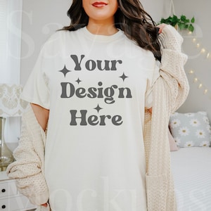 Ivory Comfort Colors Mockup | C1717 Shirt Mockup | Trendy Aesthetic Mockup | Cute Cozy Girly Aesthetic Mockup | Ivory Shirt Mockup