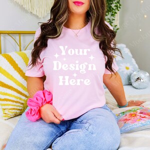 Pink Bella Canvas 3001 Mockup | Pink Shirt Mockup | Trendy Mockup | Bella Canvas Mockup | Model Mockup |  3001 Mockup