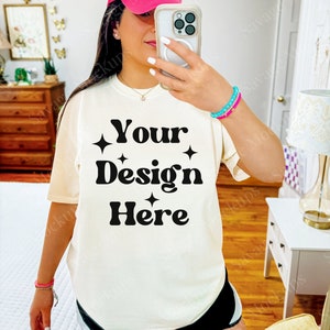 Ivory Comfort Colors 1717 Mockup | C1717 Shirt Mockup | Model Mockup | Ivory Shirt Mockup | Trendy Aesthetic Mockup | Selfie Mockup