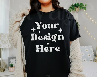 Black Comfort Colors Mockup | C1717 Shirt Mockup | Trendy Aesthetic Mockup | Cute Cozy Girly Aesthetic Mockup | Black Shirt Mockup