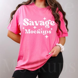 Crunchberry Comfort Colors Mockup | C1717 Shirt Mockup | Model Mockup | Pink Shirt Mockup | Minimalist Mockup | Unisex Shirt Mockup