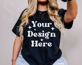 Black Comfort Colors 1717 Mockup | C1717 Shirt Mockup | Model Mockup | Black Shirt Mockup | Trendy Mockup | Unisex Shirt Mockup