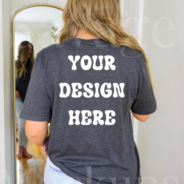 Back of Bella Canvas 3001 Heather Dark Gray Mockup | Back of Shirt Mockup | Bella Canvas Tshirt  | Dark Gray Bella Canvas | Trendy Mockup