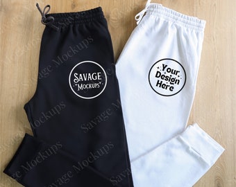 Black and White Sweatpants Mockup | Jogger Pants Mockup | Unisex Joggers | Black and White Jerzees Joggers Mockup | Couples Mockup