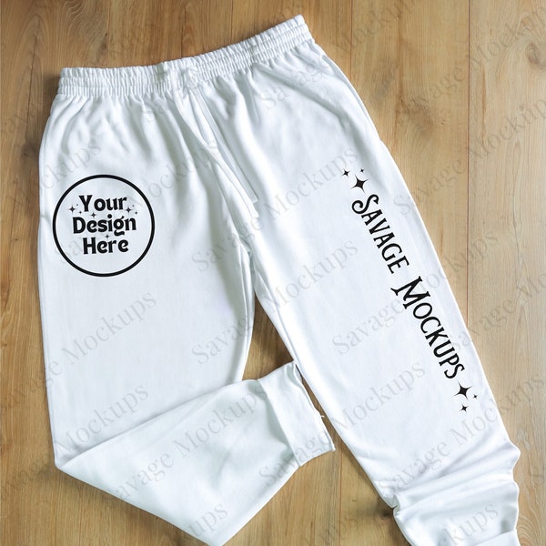 Sweatpants Mockup | Jogger Pants Mockup | Unisex Joggers | White Jerzees Joggers Mockup