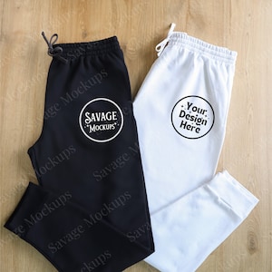 Black and White Sweatpants Mockup | Jogger Pants Mockup | Unisex Joggers | Black and White Jerzees Joggers Mockup | Couples Mockup