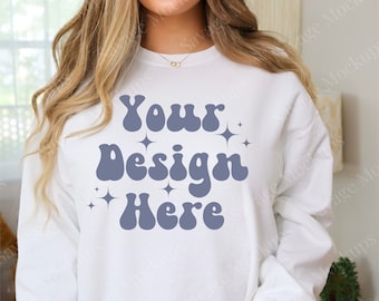 White Comfort Colors Sweatshirt Mockup | White Sweatshirt Mockup | 1566 Mockup | Model Mockup | Sweatshirt Mockup