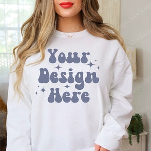 White Comfort Colors Sweatshirt Mockup | White Sweatshirt Mockup | 1566 Mockup | Model Mockup | Sweatshirt Mockup