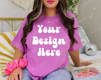 Gildan 5000 Heather Radiant Orchid Mockup | Purple Shirt Mockup | Trendy Mockup | Model Mockup | T-Shirt Mockup | Preppy Shirt Mockup