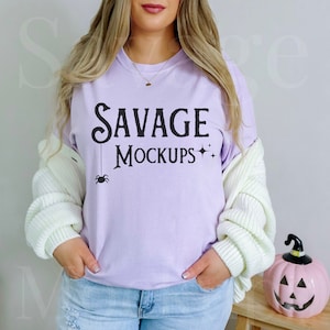 Orchid Comfort Colors Halloween Mockup | Comfort Colors 1717 Mockup | Purple Halloween Mockup | Orchid Halloween Shirt Mockup
